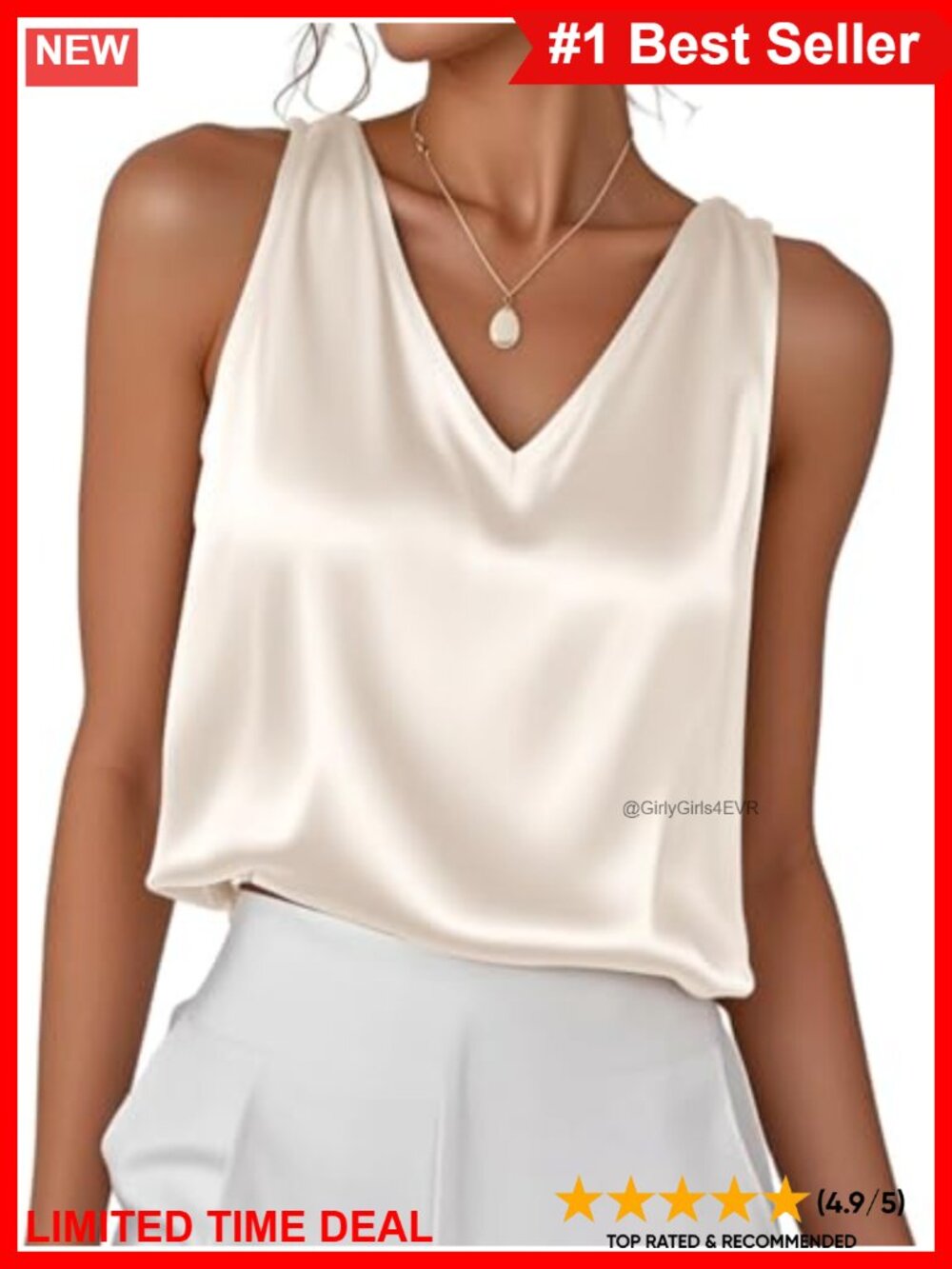 Satin V Neck Sleeveless Tank Top Camisole Blouse for Women Dressy Casual